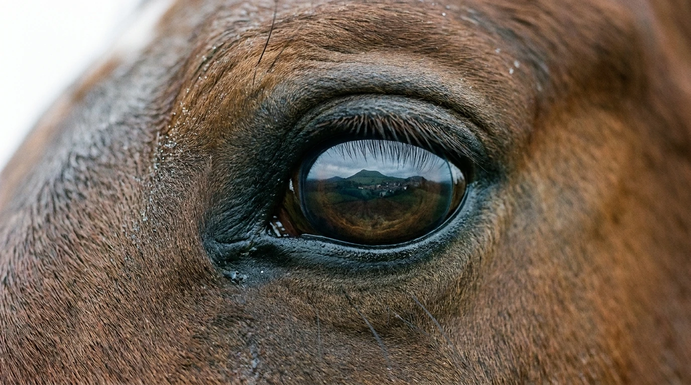 Un regard de cheval au Les Poneys Bleus, Saint-Angel