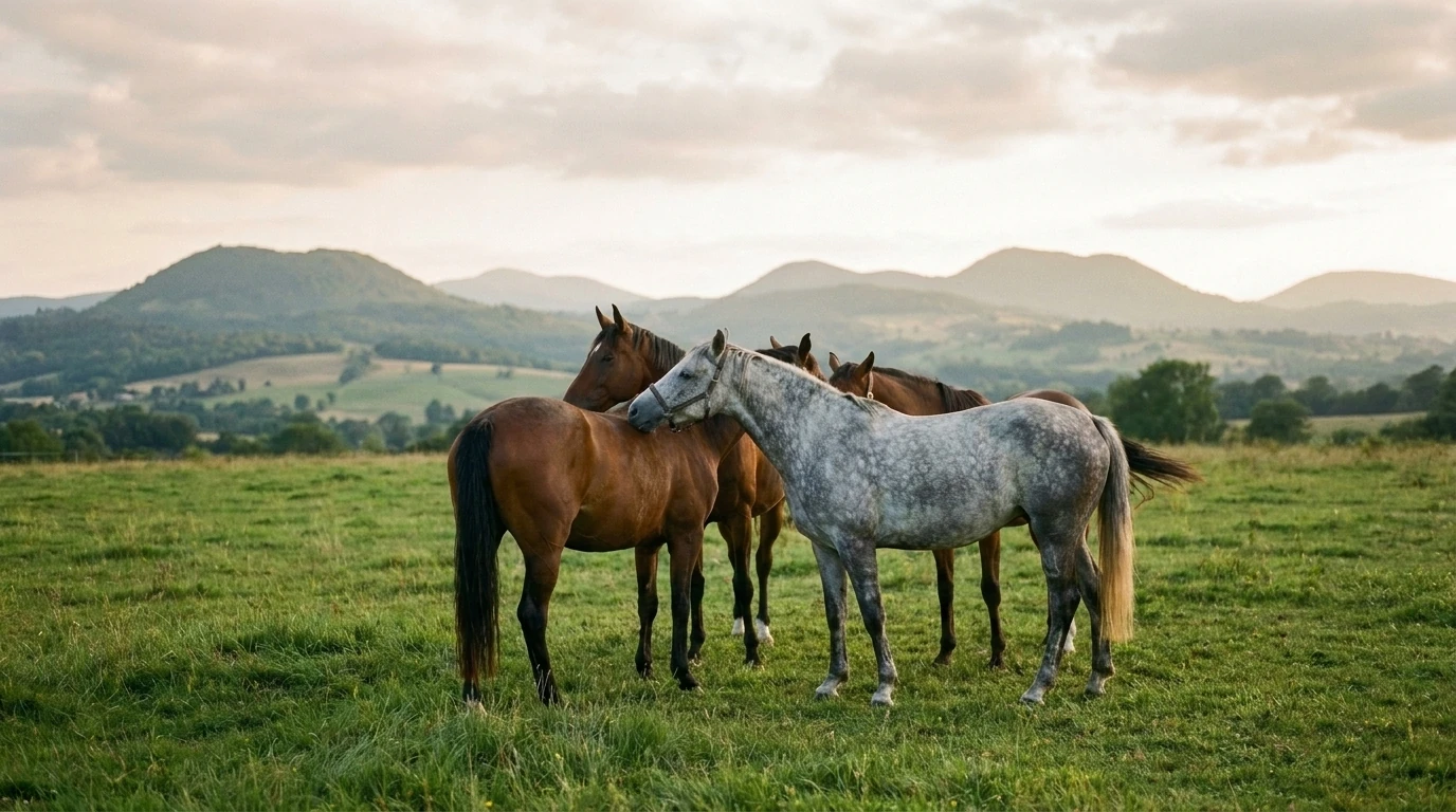 Les chevaux du Les Poneys Bleus en liberté, Puy-de-Dôme